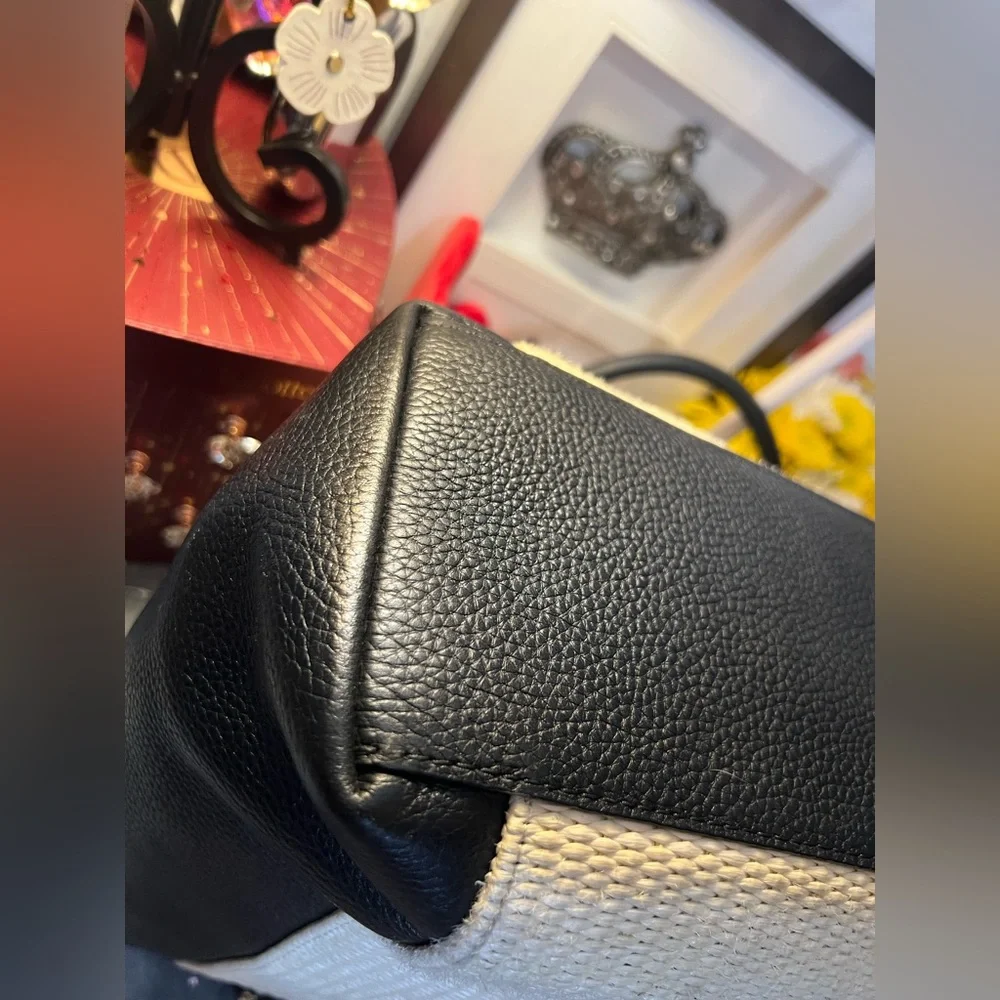 Kate Spade NY Renny Drive Francis straw & black leather Tote Shoulder Bag w Bow